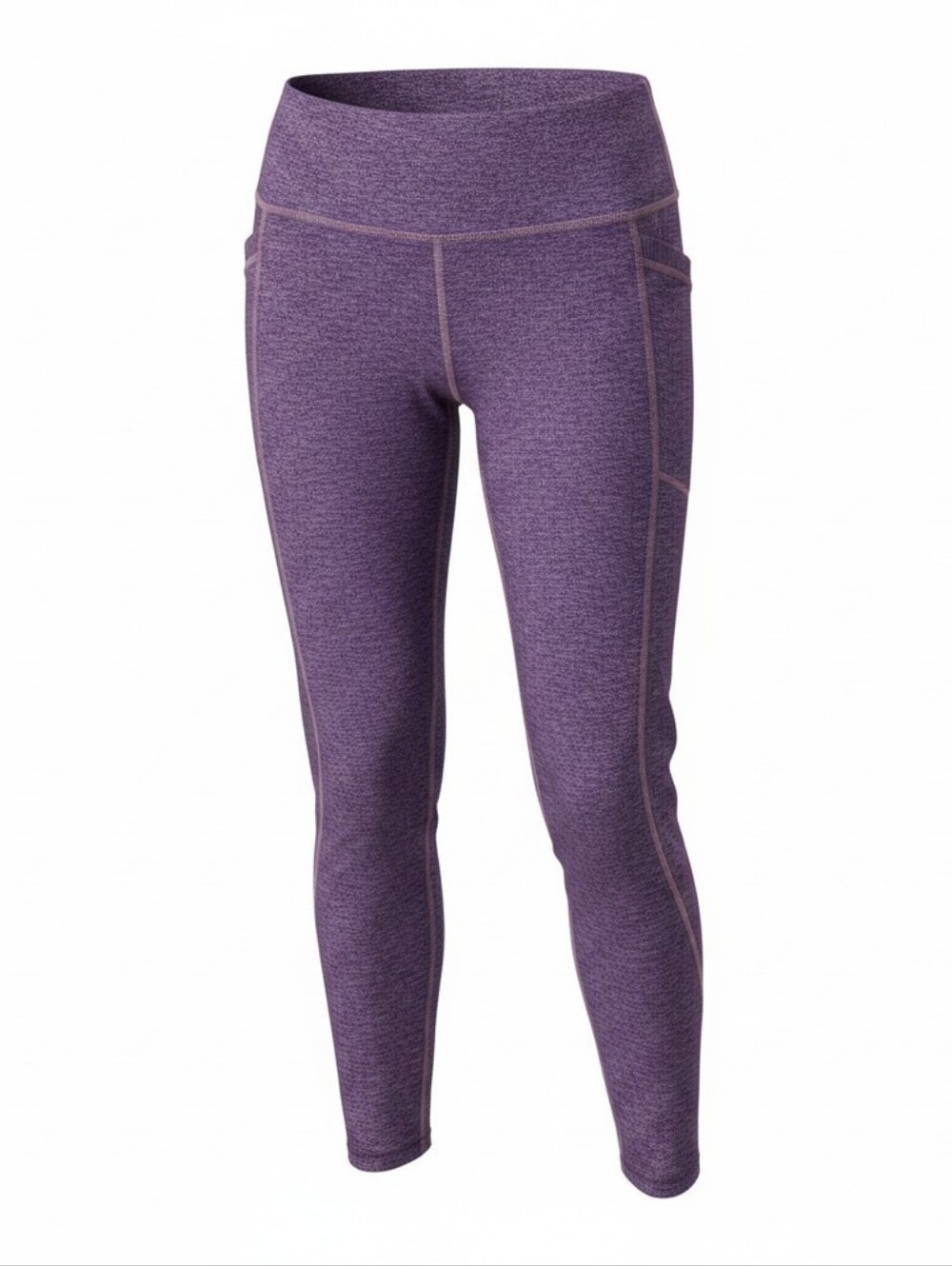 Athleta Purple Heathered High Rise Leggings M Pink Contrast Stitching Pockets